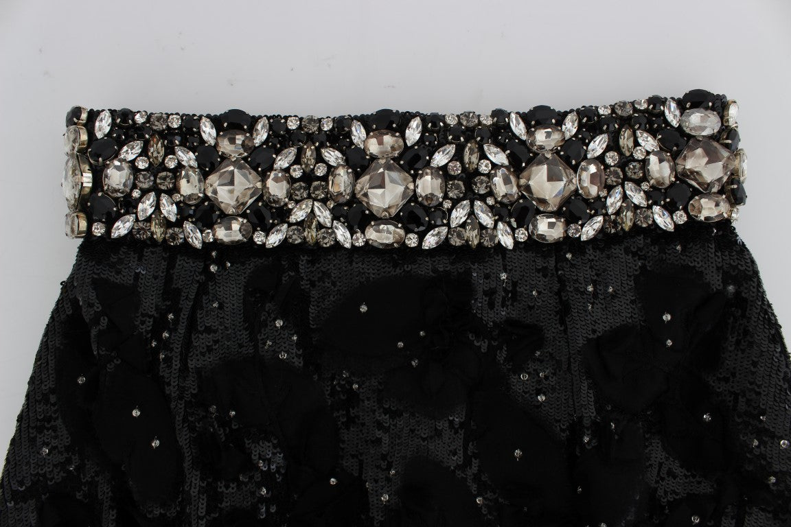 Dolce &amp; Gabbana Short taille haute en soie à paillettes et cristaux