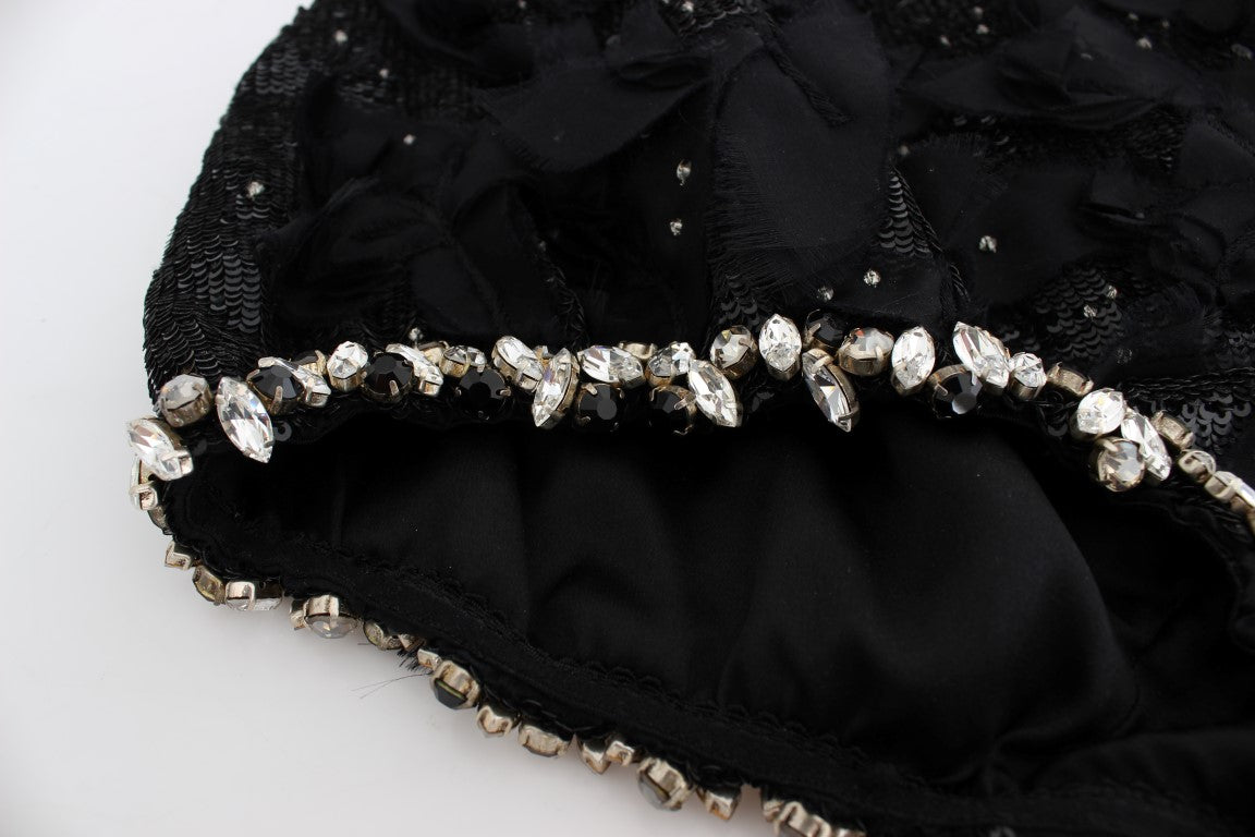 Dolce &amp; Gabbana Short taille haute en soie à paillettes et cristaux