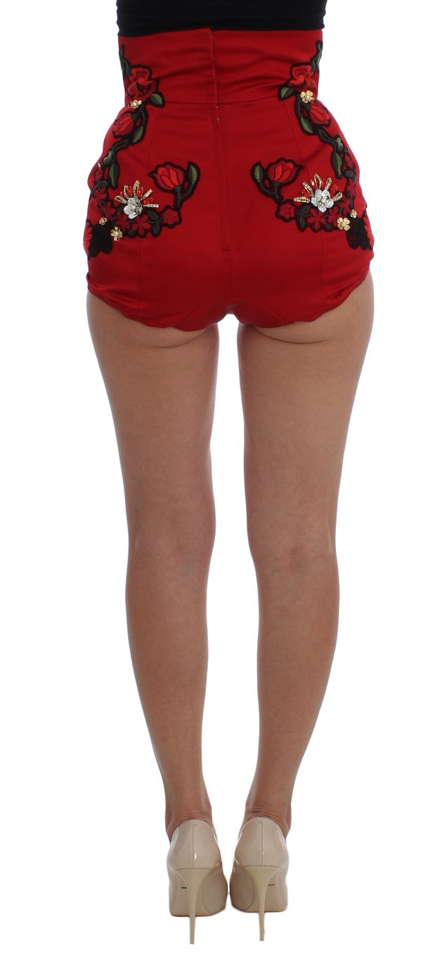 Dolce &amp; Gabbana Ravissant short brodé en soie rouge