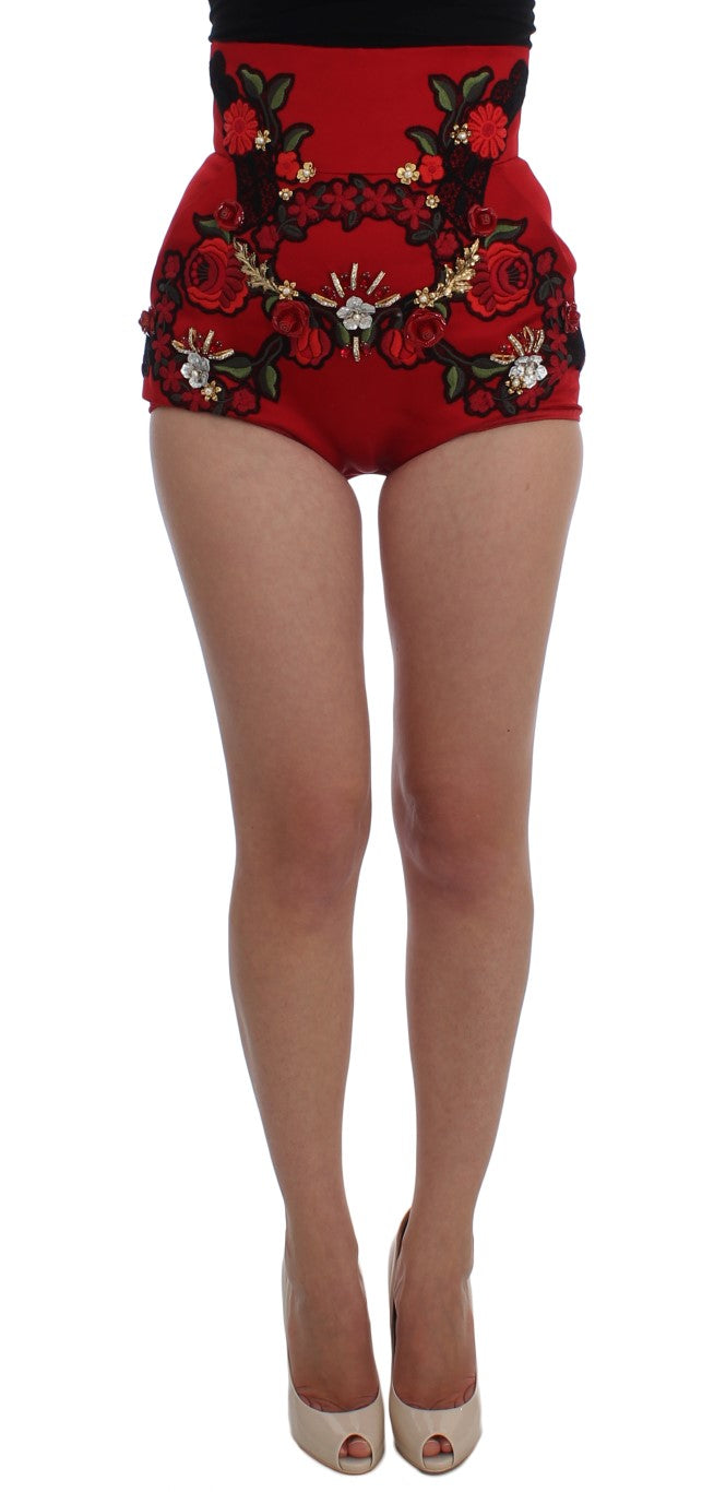 Dolce &amp; Gabbana Ravissant short brodé en soie rouge