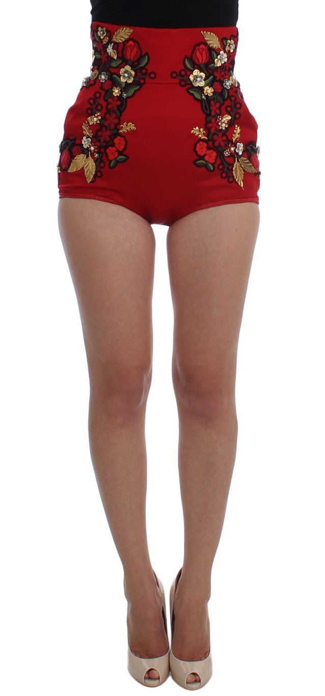 Dolce &amp; Gabbana Mini short brodé en soie rouge élégant