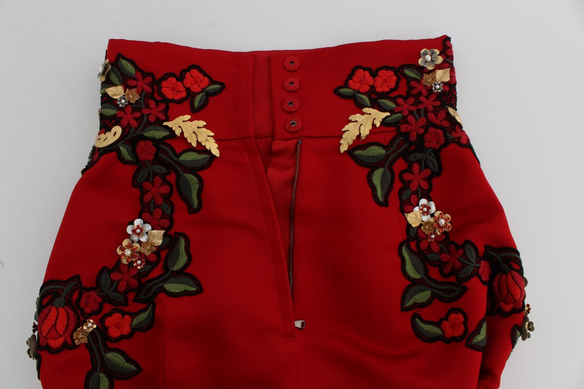 Dolce &amp; Gabbana Mini short brodé en soie rouge élégant