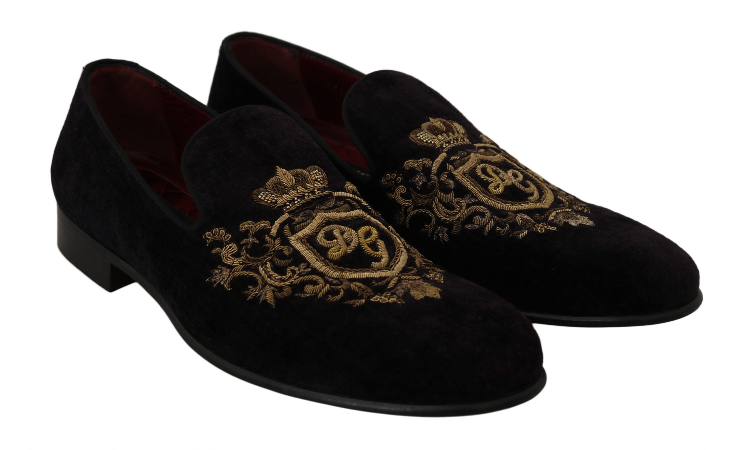 Dolce &amp; Gabbana Mocassins noirs élégants avec broderie couronne dorée