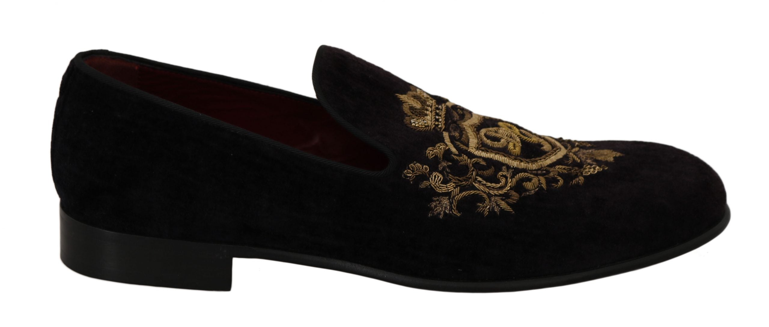 Dolce &amp; Gabbana Mocassins noirs élégants avec broderie couronne dorée