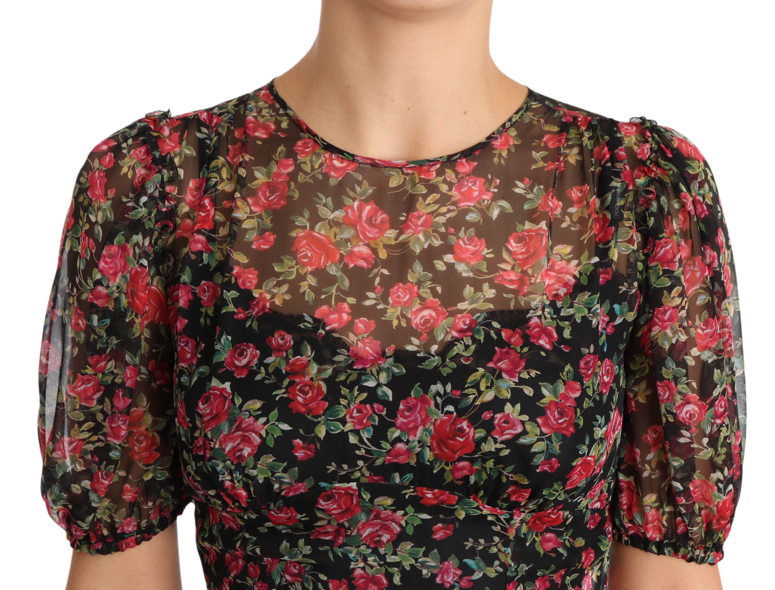 Dolce &amp; Gabbana Robe trapèze florale en soie noire élégante