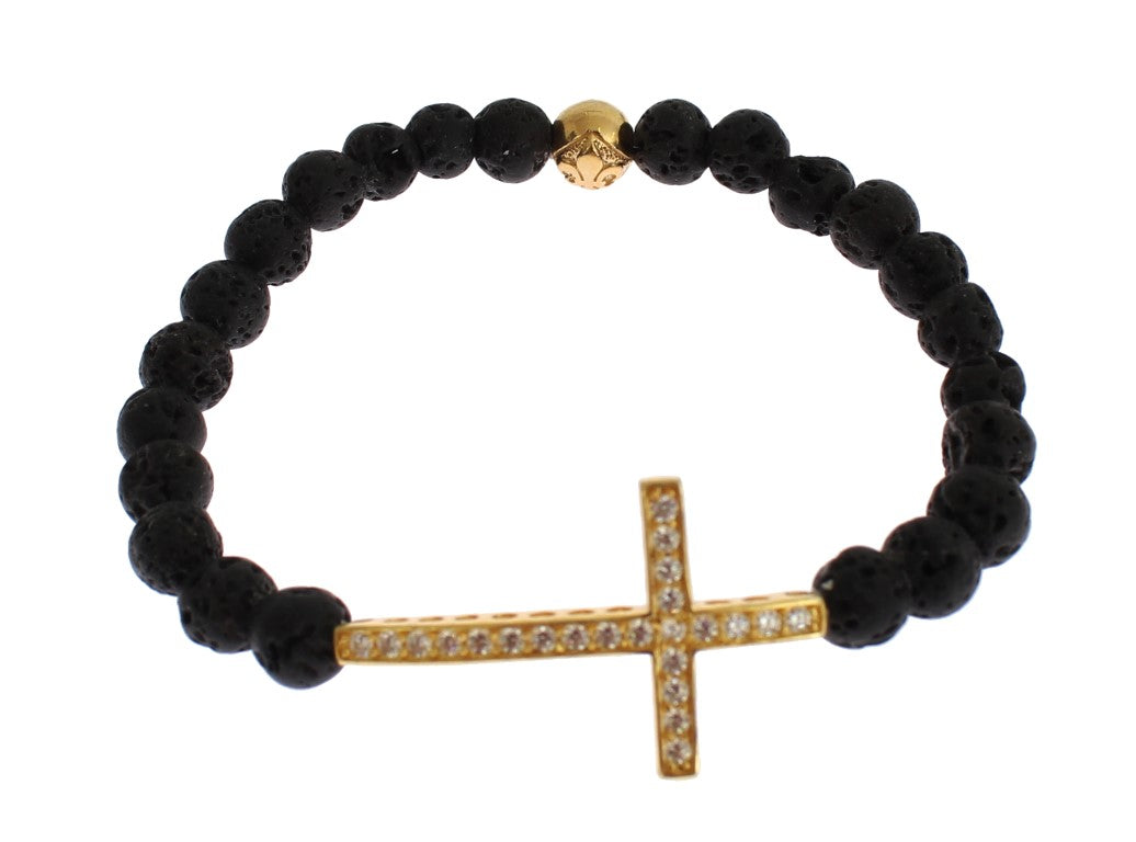 Nialaya Bracelet élégant en or et pierre de lave noire