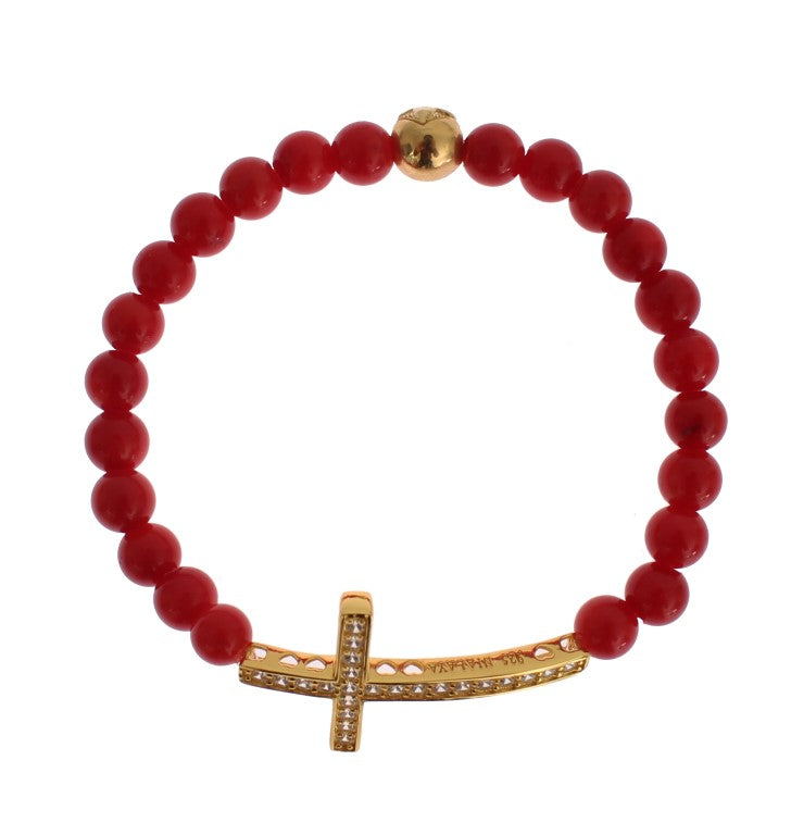 Nialaya Bracelet élégant en perles d'or et de corail rouge