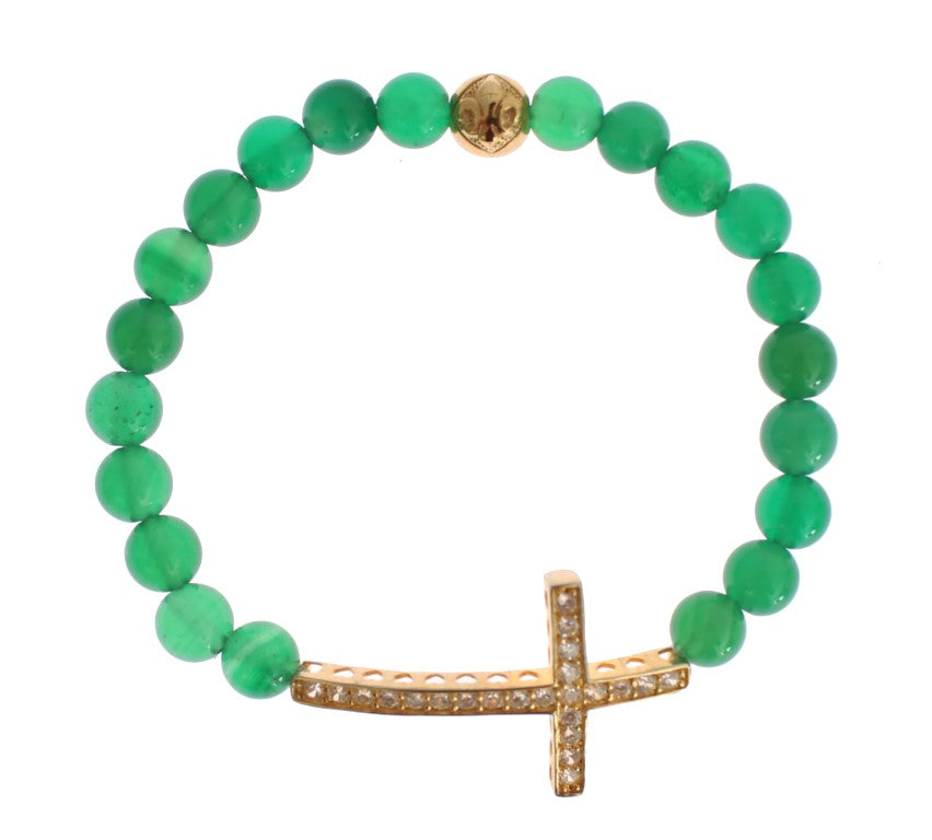 Nialaya Bracelet élégant en perles de jade vert et plaqué or