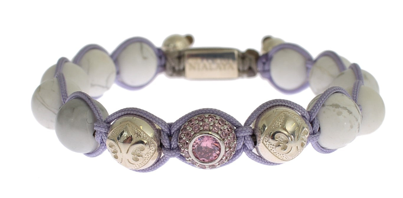 Nialaya Bracelet élégant en argent violet CZ et howlite