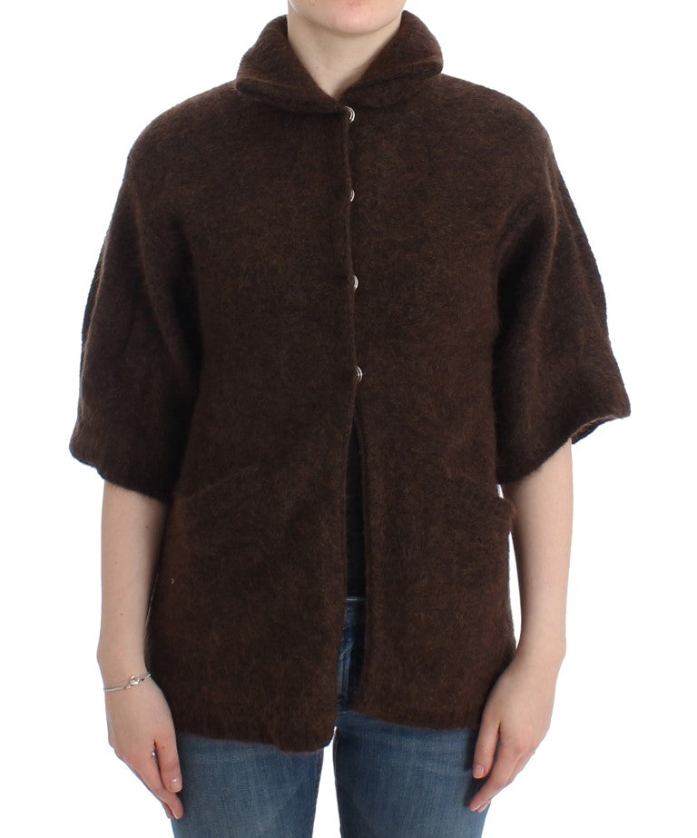 Cardigan marron élégant à manches courtes Cavalli