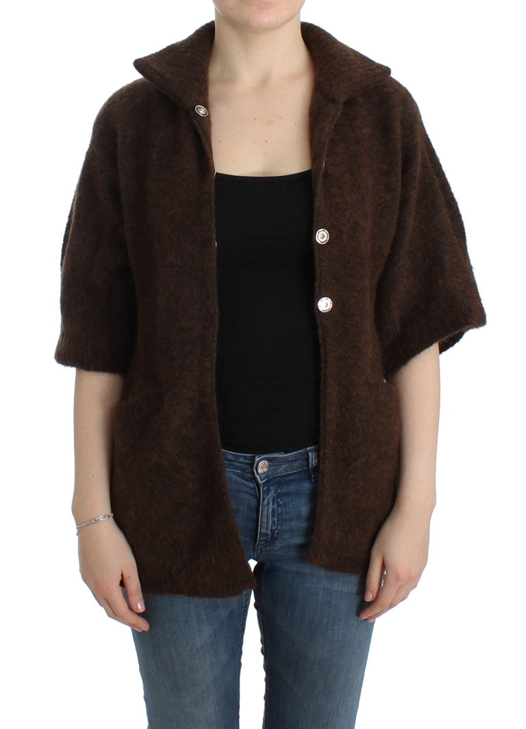 Cardigan marron élégant à manches courtes Cavalli