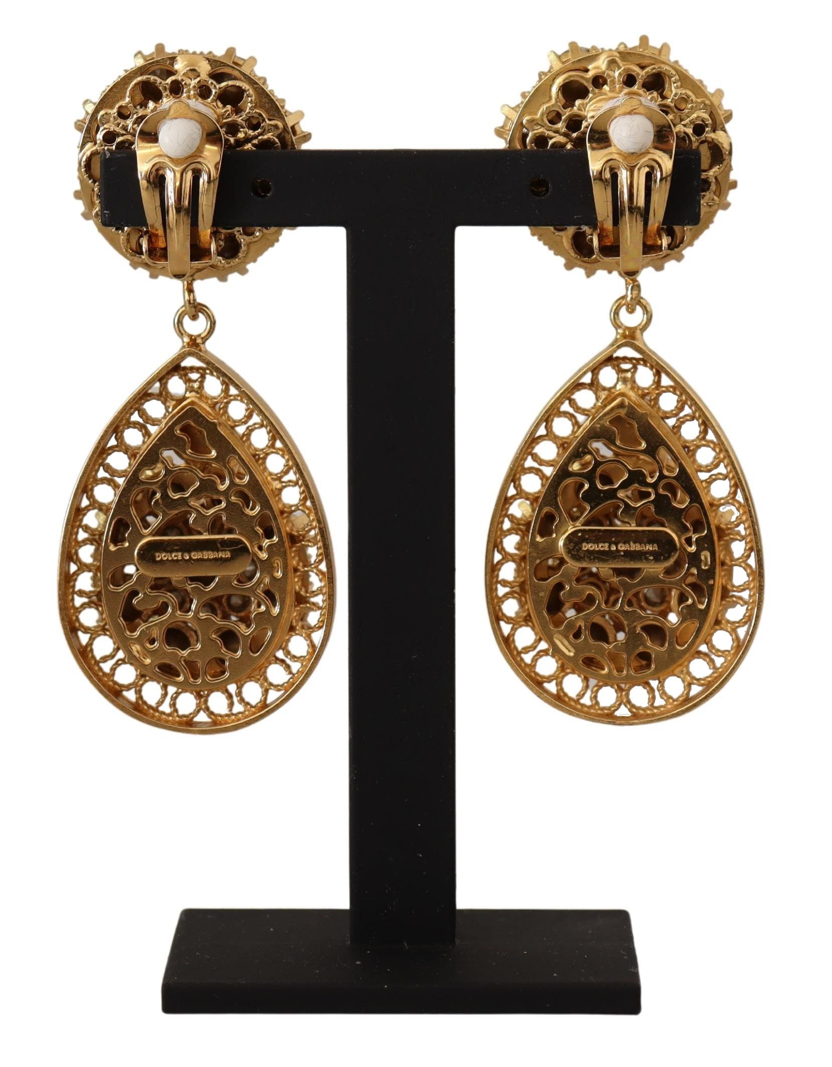 Dolce &Gabbana Boucles d'oreilles pendantes en cristal doré DG SICILY