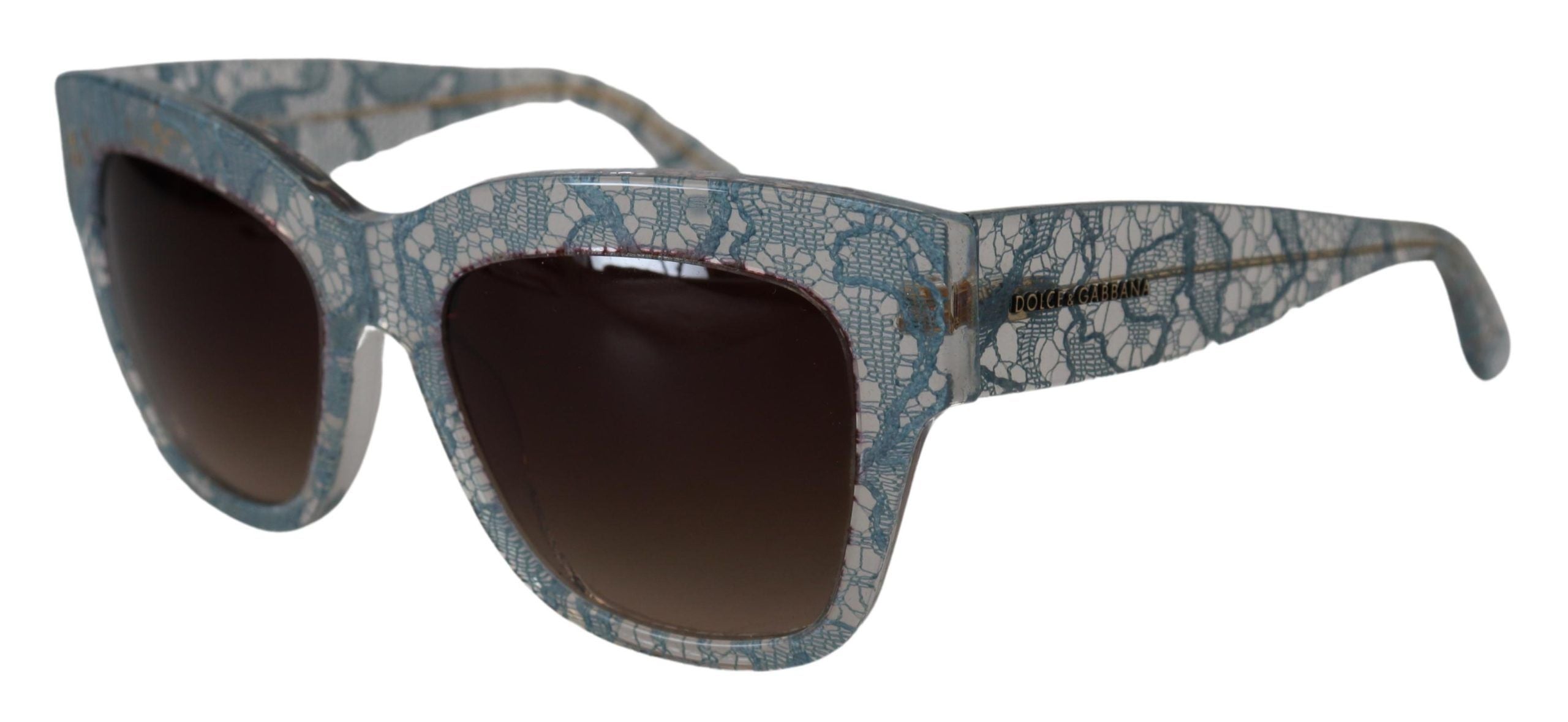 Dolce &amp; Gabbana Lunettes de soleil bleues élégantes avec détails en dentelle