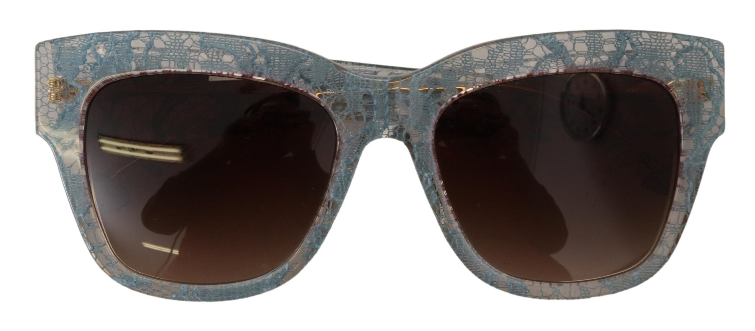 Dolce &amp; Gabbana Lunettes de soleil bleues élégantes avec détails en dentelle