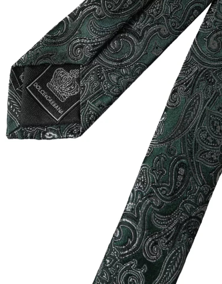 Dolce & Gabbana Green Floral Pattern 100% Silk Adjustable Men Tie