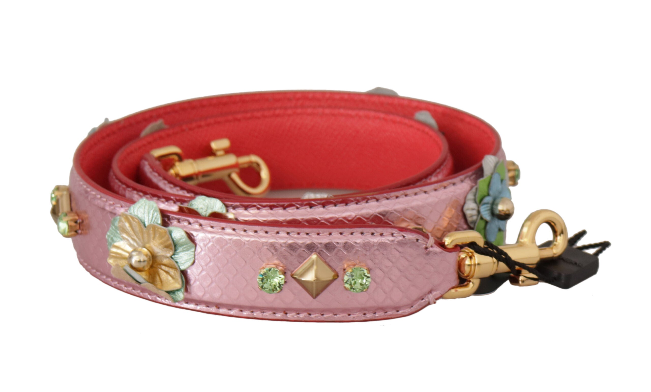 Dolce & Gabbana Metallic Pink Leather Studded Shoulder Strap