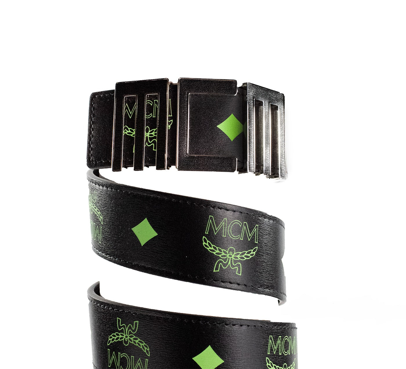 MCM Claus Ceinture d'été en cuir avec logo Visetos lisse vert pour homme