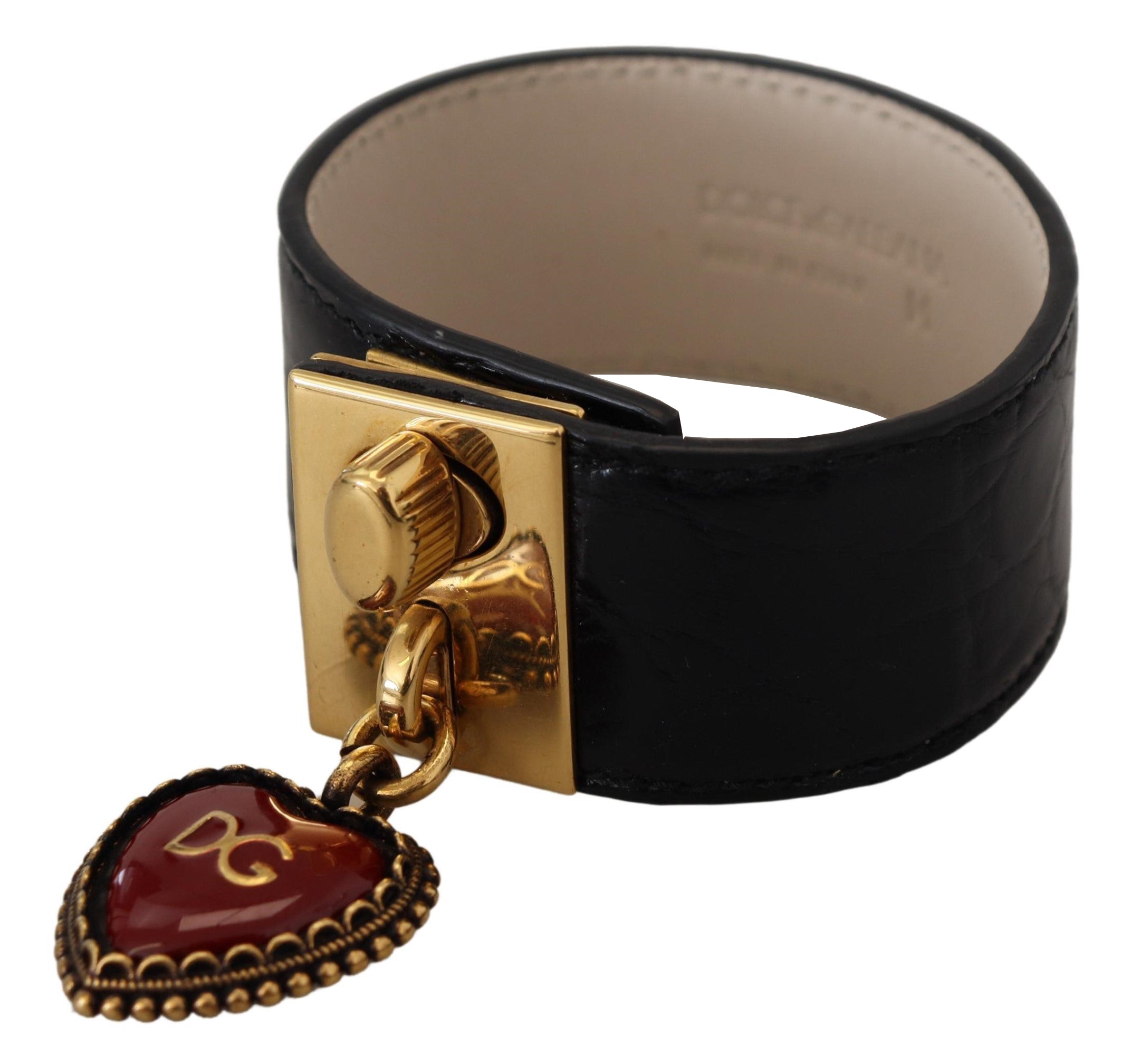 Dolce &amp; Gabbana Bracelet élégant en cuir noir avec détails dorés