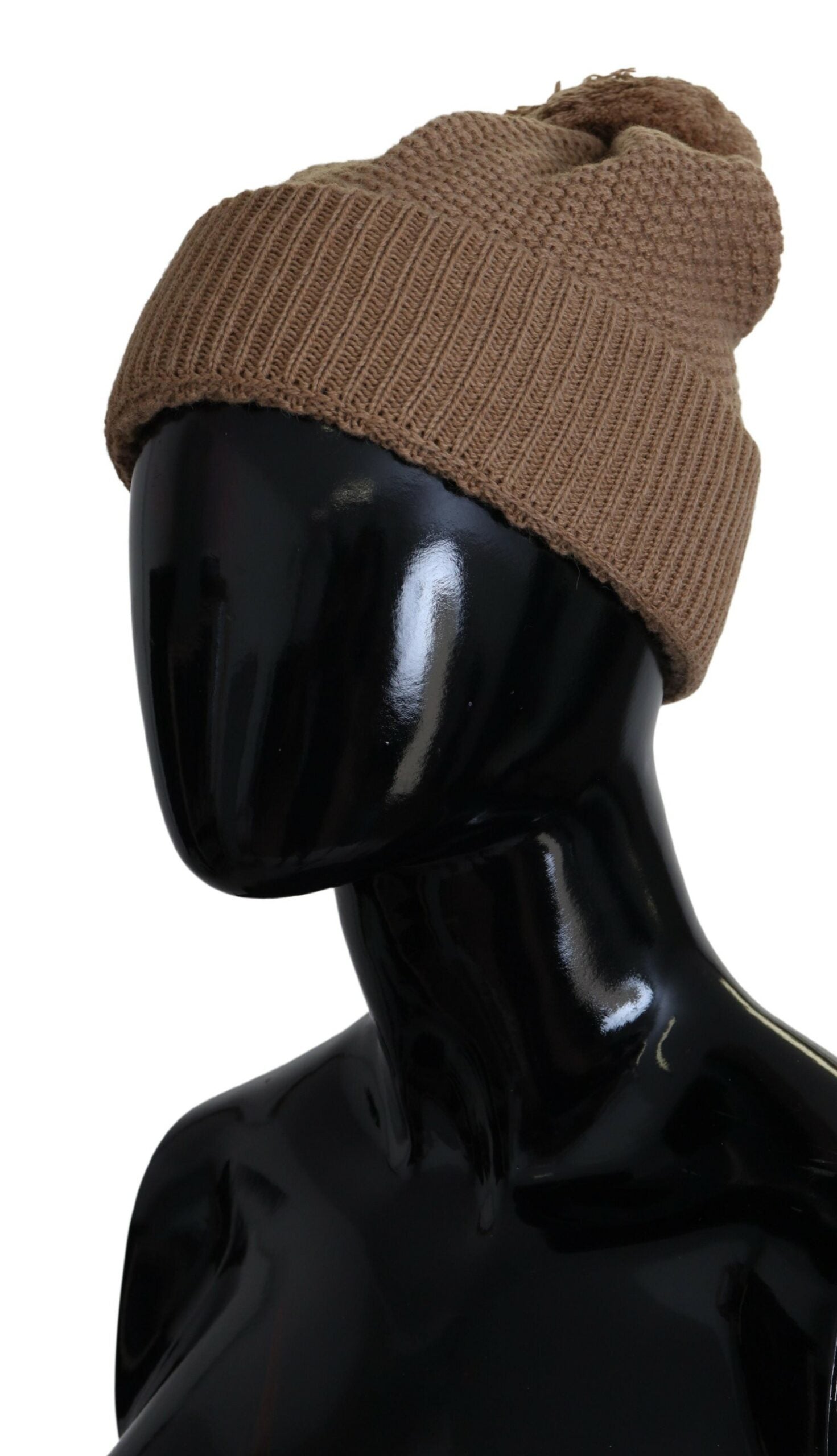 Dolce &amp; Gabbana Bonnet élégant en tricot camel avec accent de fourrure