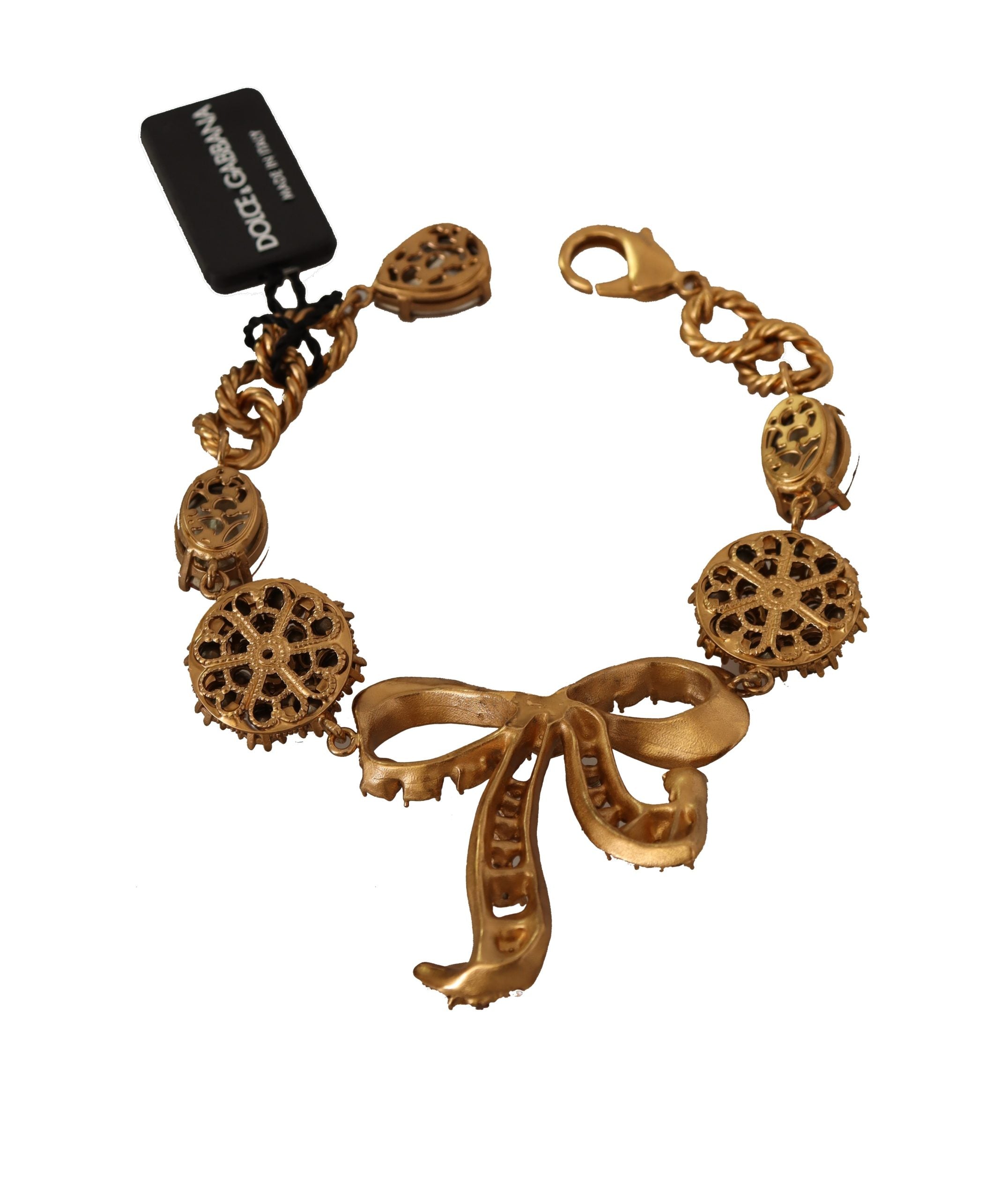 Dolce & Gabbana Elegant Crystal Charm Gold Bracelet