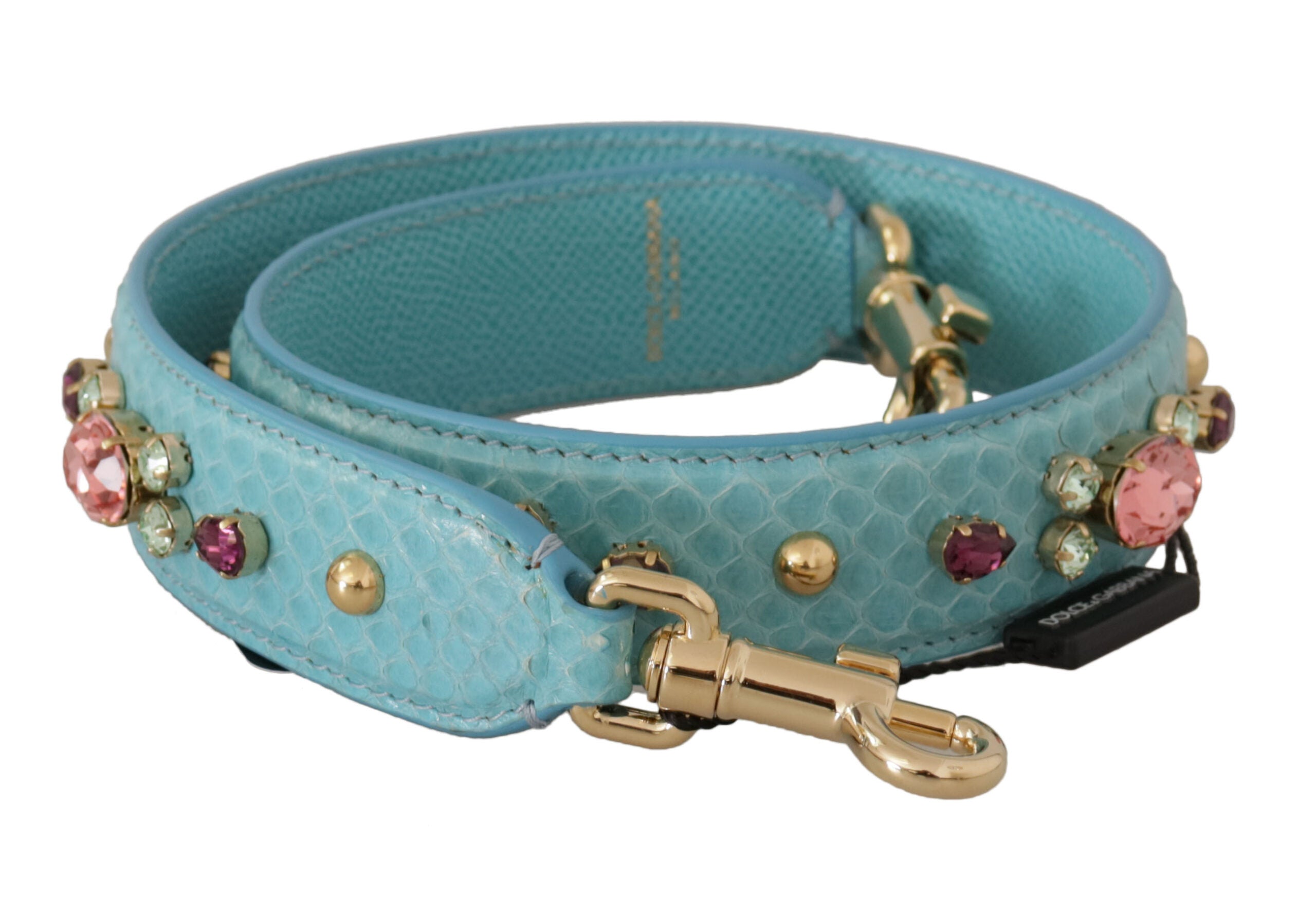 Dolce &amp; Gabbana Élégant bracelet de sac en cuir bleu avec accents dorés