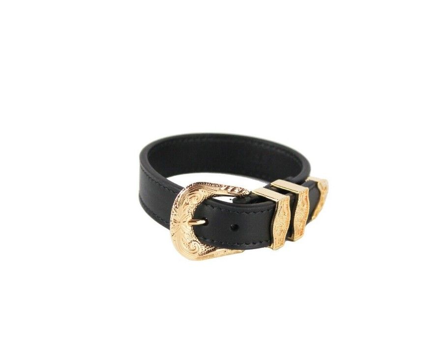 Versace Medusa Western Buckle Smooth Leather Gold Plated Brass Gold Bracelet