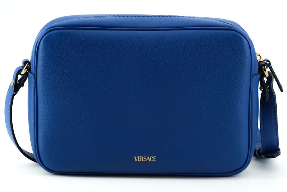 Versace Sac élégant en cuir de veau bleu pour appareil photo