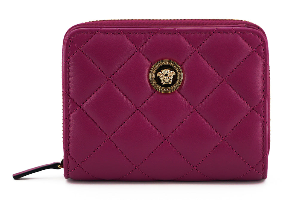 Versace élégant portefeuille en cuir matelassé violet