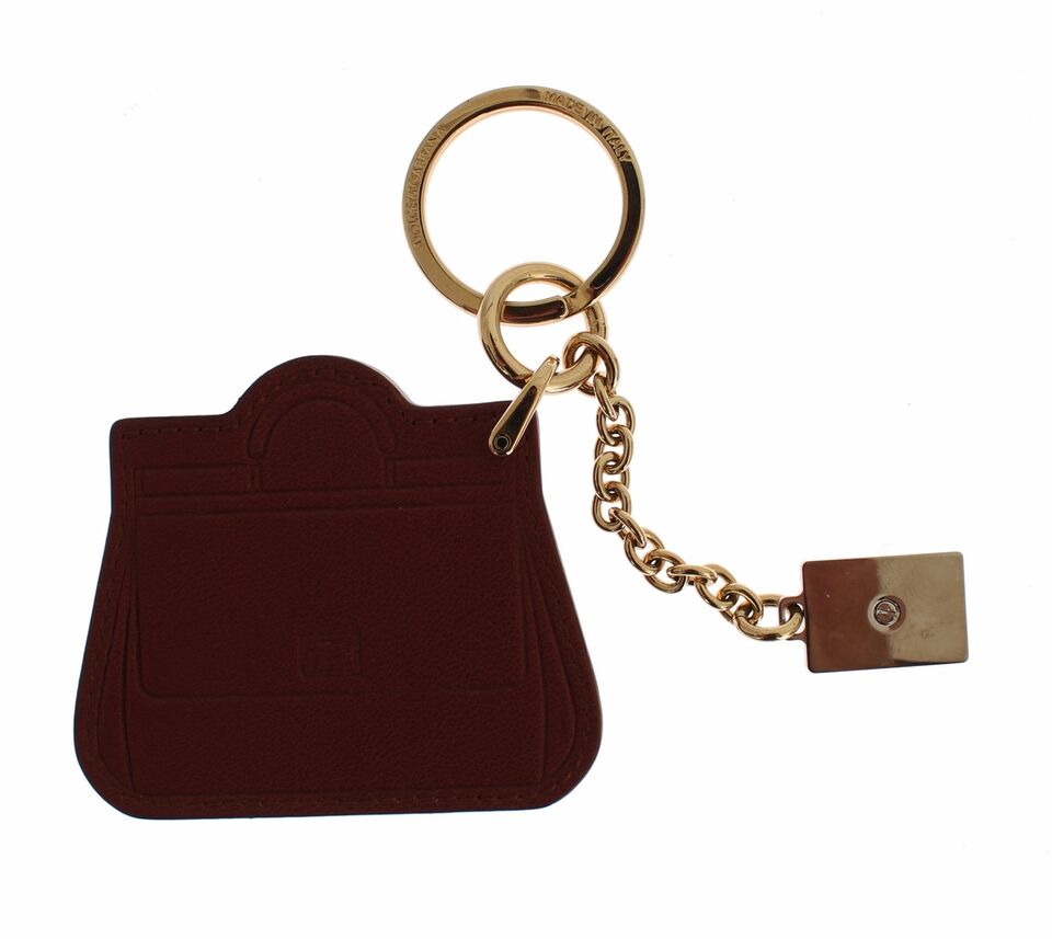 Dolce &amp; Gabbana Porte-clés élégant en cuir marron avec détails dorés