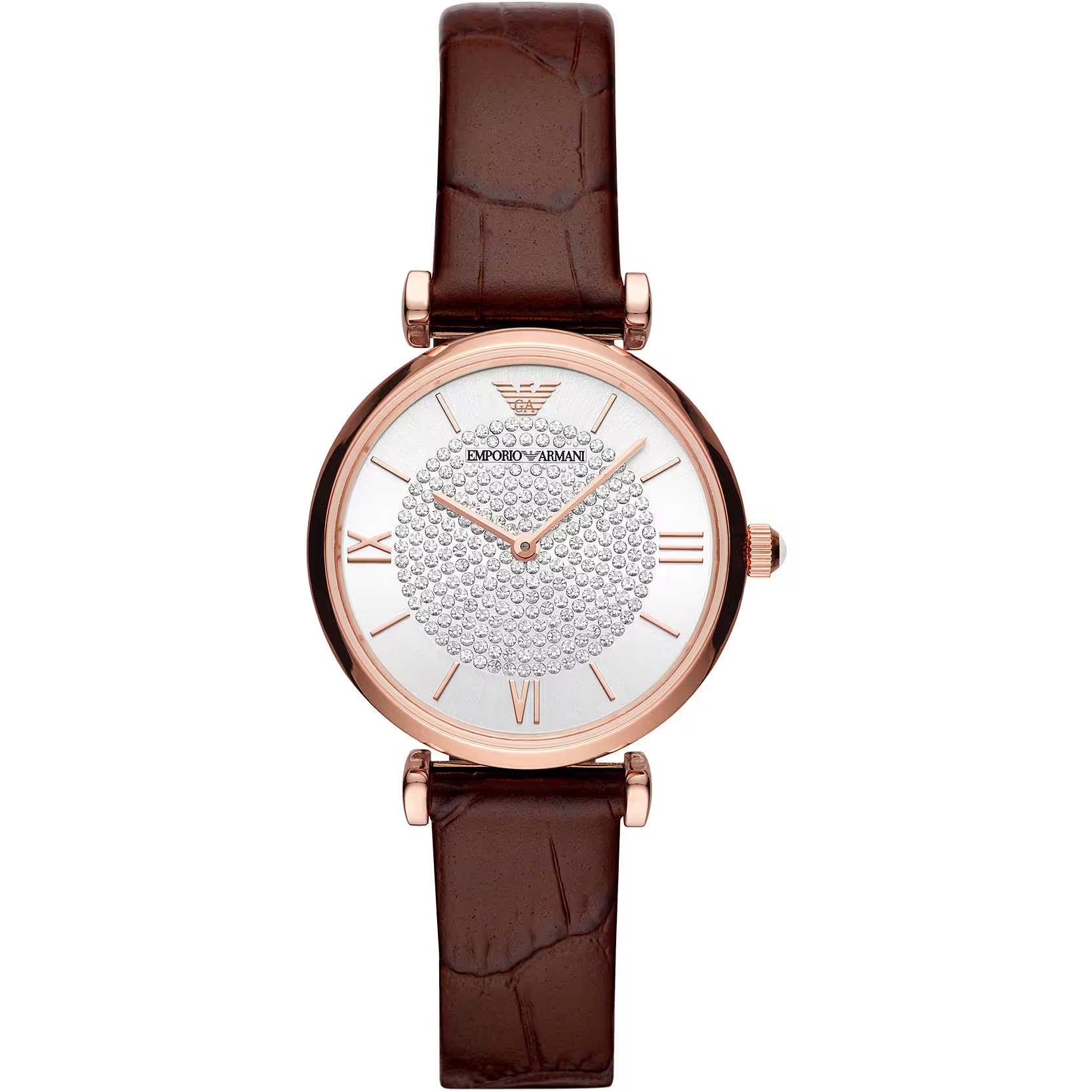 Montre élégante en cuir bordeaux Emporio Armani pour femme